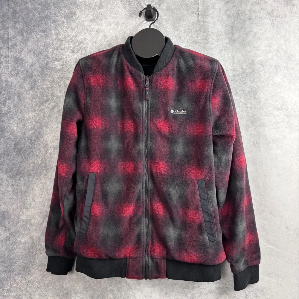 Columbia Sportswear Men's Interchange Reversible Red Plaid Black Bomber Coat MED